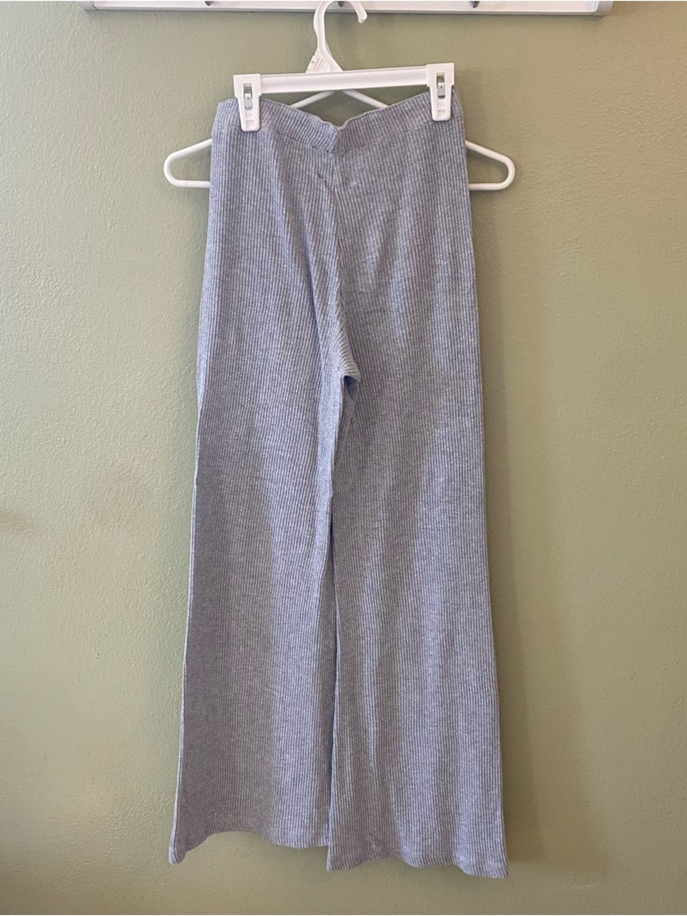 Ribbed Wide-Leg Pants - Light Gray